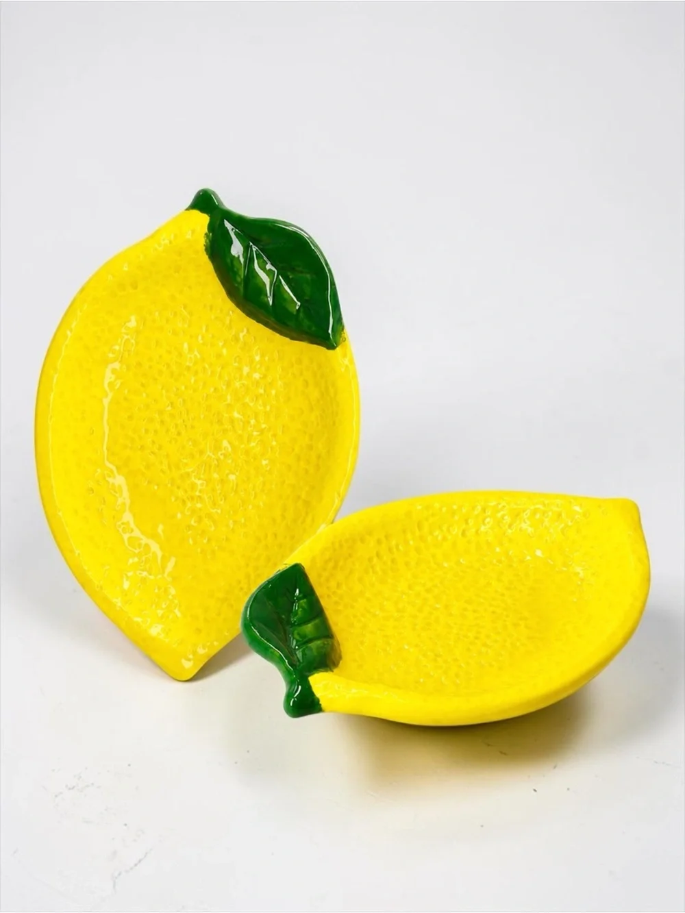 Set of 2 Lemon Ring Dishes Trinket Trays Ceramic Citrus Decor NWT